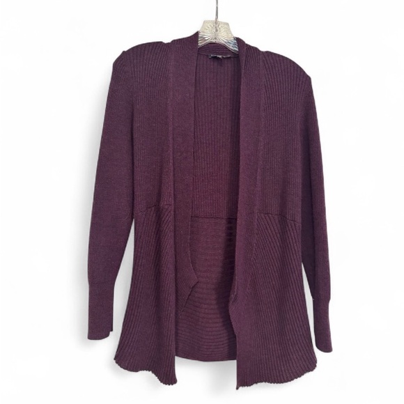 Eileen Fisher Italian Merino Wool Ribbed Purple Cardigan Sweater, Women's XS - Picture 2 of 5